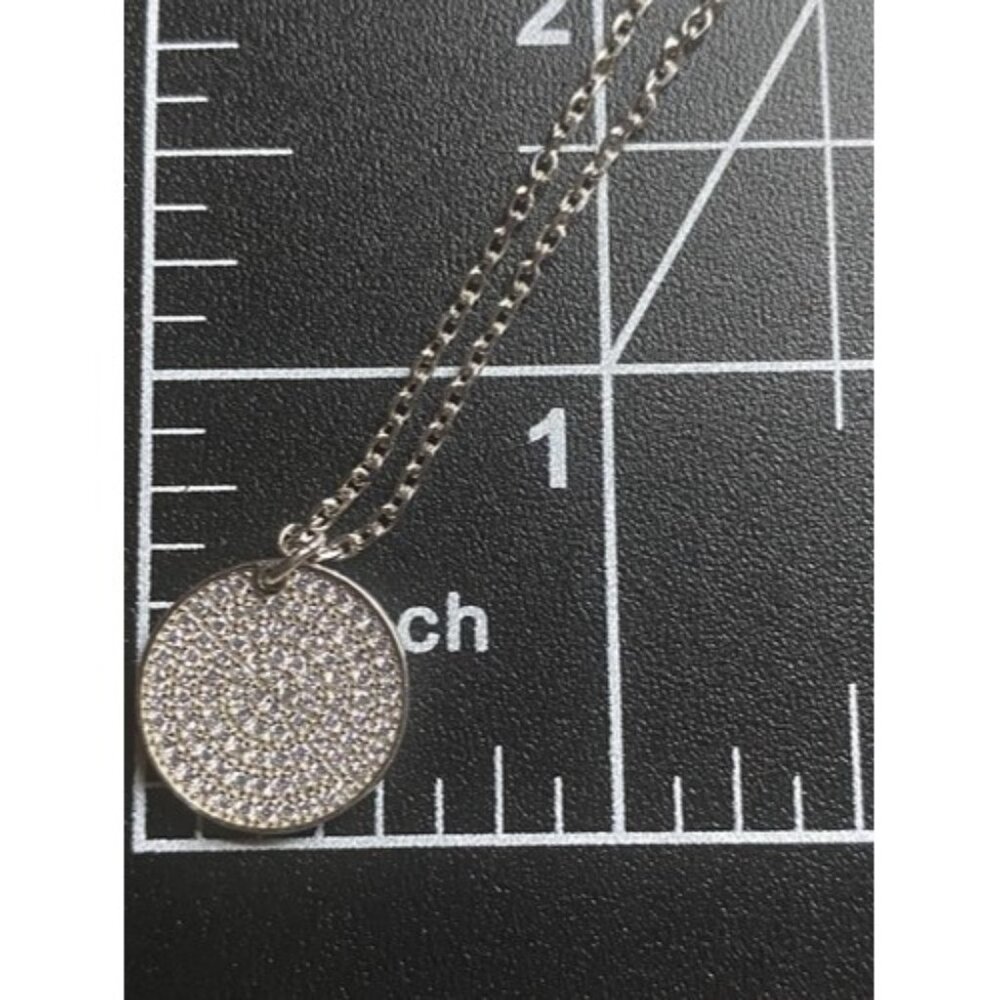 Sterling Silver 16+2” Necklace Pave Cubic Zirconia Circle Pendant 3.7 grams Moon - Picture 5 of 7